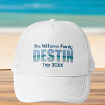 Personalized Destin Beach Trip Matching Family キャップ<br><div class="desc">These cool custom Destin Florida hats feature your personalized group name for a family reunion or trip to the Emerald Coast. The letters of the word DESTIN are filled with beautiful ocean photography for your vacation.</div>