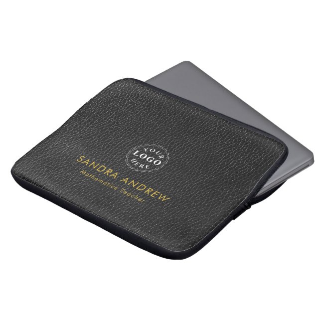 Personalized Detail Black Texture Laptop Sleeve ラップトップスリーブ (正面上部)