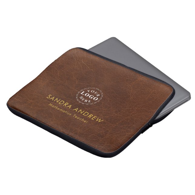 Personalized Detail Brown Texture Laptop Sleeve ラップトップスリーブ (正面上部)