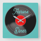 Personalized Diner Record Clock スクエア壁時計 (正面)