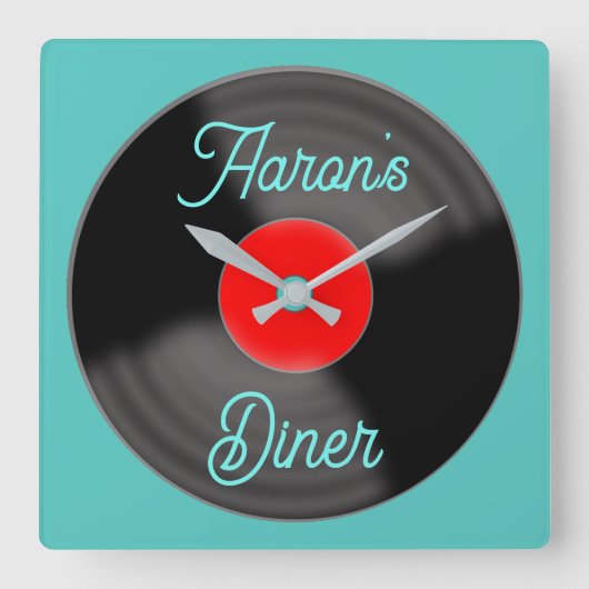 Personalized Diner Record Clock スクエア壁時計 (正面)