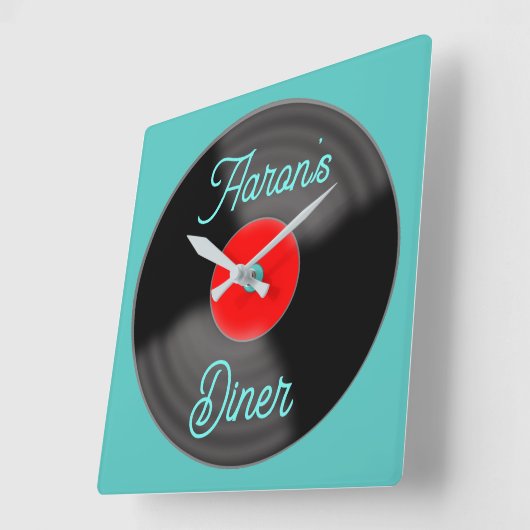 Personalized Diner Record Clock スクエア壁時計 (傾斜)