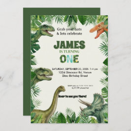 Personalized Dino 1st Birthday Invitation Suite 招待状