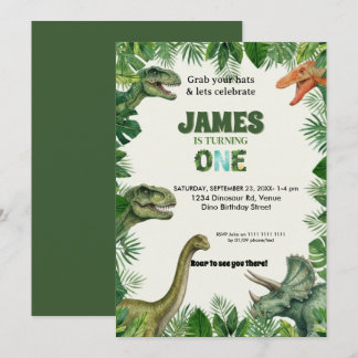 Personalized Dino 1st Birthday Invitation Suite 招待状