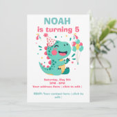 Personalized Dino Birthday Party Invitation Boys 招待状 (スタンド正面)