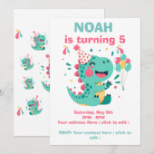 Personalized Dino Birthday Party Invitation Boys 招待状 (正面/裏面)