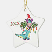 Personalized Dino Christmas  セラミックオーナメント (左)