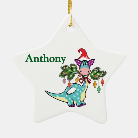 Personalized Dino Christmas  セラミックオーナメント (裏面)
