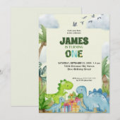 Personalized Dinosaur 1st Birthday Invitation 招待状 (正面/裏面)