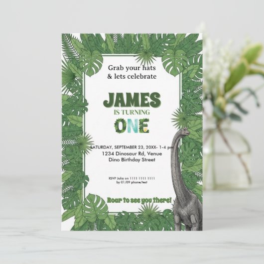 Personalized Dinosaur 1st Birthday Invitations 招待状 (スタンド正面)