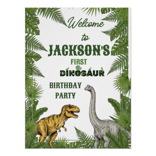 Personalized Dinosaur 1st Birthday Invite & Signs ポスター (正面)
