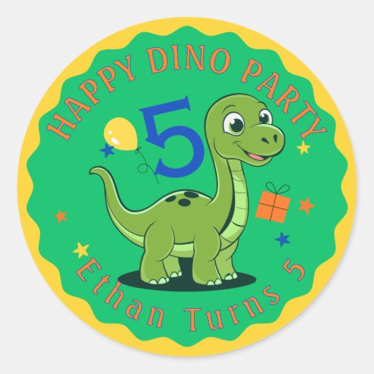 Personalized Dinosaur Birthday Sticker ラウンドシール (正面)