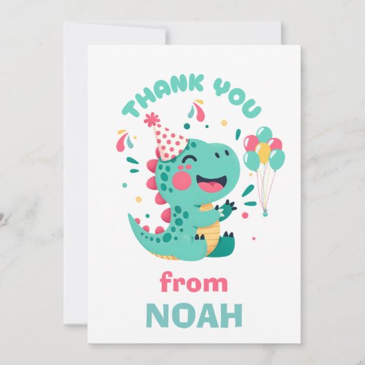 Personalized Dinosaur Birthday Thank You Card Boys サンキューカード (正面)