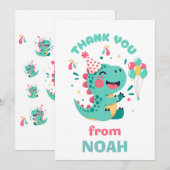 Personalized Dinosaur Birthday Thank You Card Boys サンキューカード (正面/裏面)