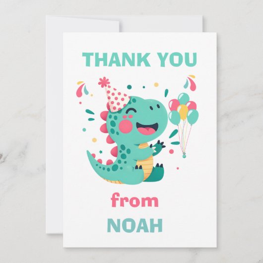 Personalized Dinosaur Birthday Thank You Card Boys サンキューカード (正面)