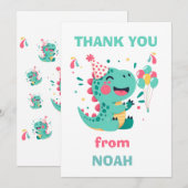 Personalized Dinosaur Birthday Thank You Card Boys サンキューカード (正面/裏面)