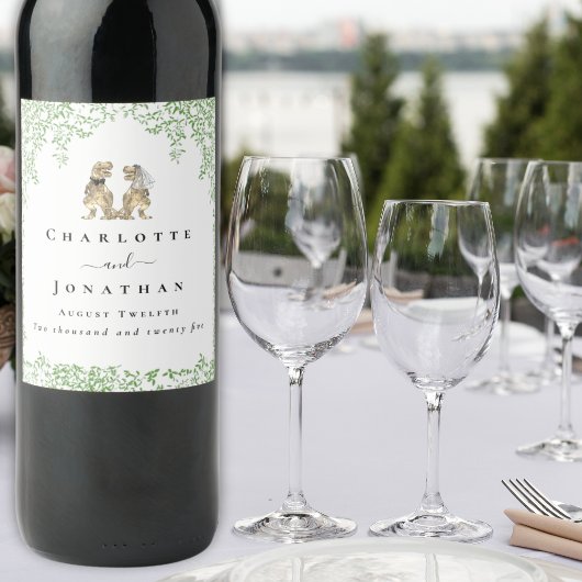 Personalized Dinosaur Bride & Groom Wedding ワインラベル