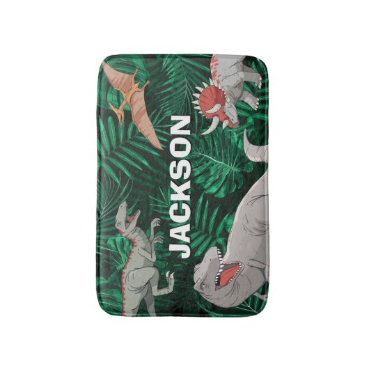  Personalized Dinosaur Kids Dino Jurassic Trex Boy バスマット (正面縦)
