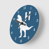 Personalized Dinosaur Kids Wall Clock Blue T-Rex ラウンド壁時計 (傾斜)
