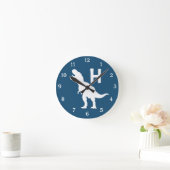 Personalized Dinosaur Kids Wall Clock Blue T-Rex ラウンド壁時計 (ホーム)