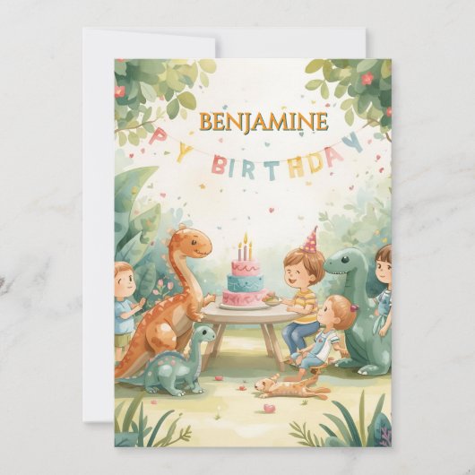 personalized dinosaure birthday card for kids  招待状 (正面)