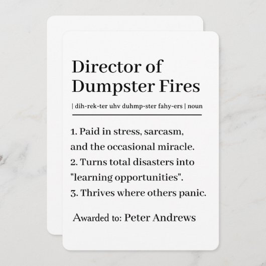 Personalized Director of Dumpster Fires Card 招待状 (正面/裏面)