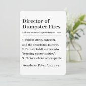 Personalized Director of Dumpster Fires Card 招待状 (スタンド正面)