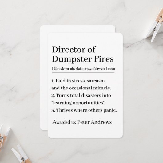 Personalized Director of Dumpster Fires Card 招待状 (正面/裏面インサイチュ)