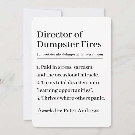 Personalized Director of Dumpster Fires Card 招待状 (正面)
