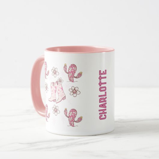 Personalized Disco Cowgirl Boot and Cactus Coffee マグカップ (正面左)