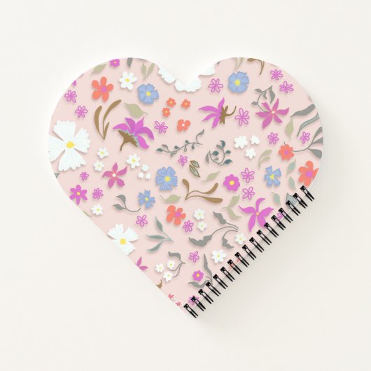 Personalized Ditsy Flowers heart-shape spiral ノートブック (裏面)