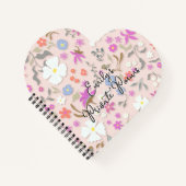 Personalized Ditsy Flowers heart-shape spiral ノートブック (正面)