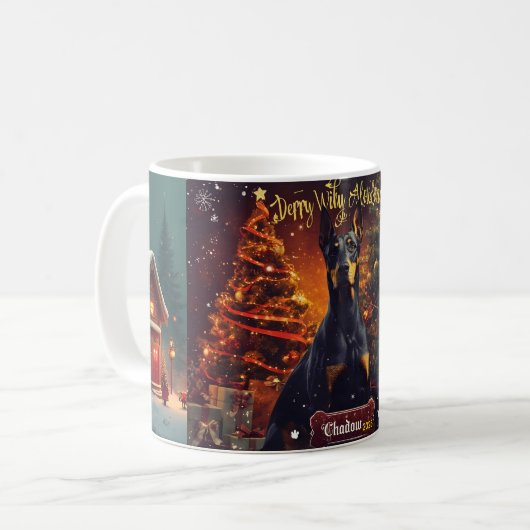 Personalized Doberman Pinscher Christmas Mug – Cus コーヒーマグカップ (正面左)