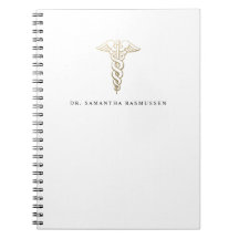 Personalized Doctor Notebook Gold Caduceus