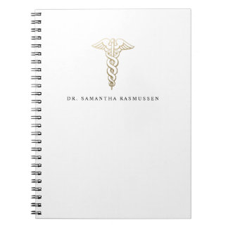 Personalized Doctor Notebook Gold Caduceus ノートブック