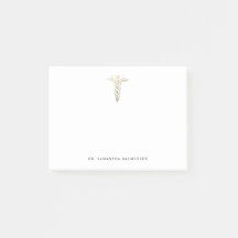 Personalized Doctor Sticky Notes Gold Caduceus