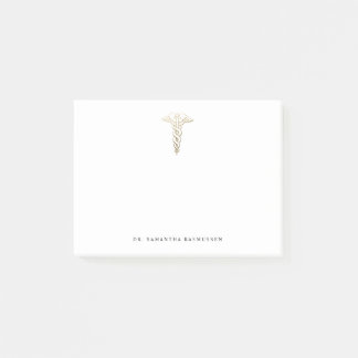Personalized Doctor Sticky Notes Gold Caduceus ポストイット