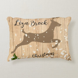 Personalized doe Christmas bauble wooden backgroun アクセントクッション