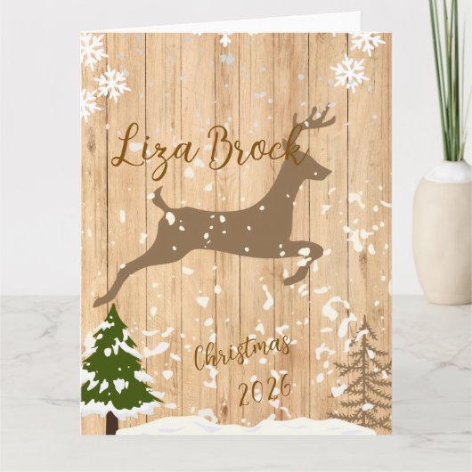 Personalized doe Christmas bauble wooden backgroun カード (正面)