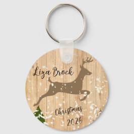 Personalized doe Christmas bauble wooden backgroun キーホルダー