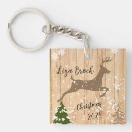Personalized doe Christmas bauble wooden backgroun キーホルダー
