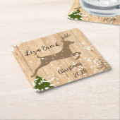 Personalized doe Christmas bauble wooden backgroun スクエアペーパーコースター (アングル)