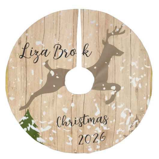 Personalized doe Christmas bauble wooden backgroun ブラッシュドポリエステルツリースカート (正面)