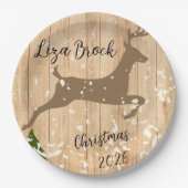 Personalized doe Christmas bauble wooden backgroun ペーパープレート (正面)