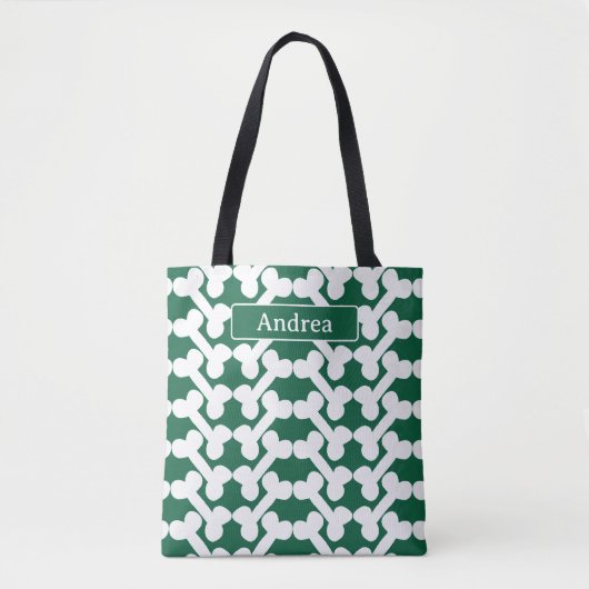 Personalized Dog Bone Pattern Green White Modern トートバッグ (正面)