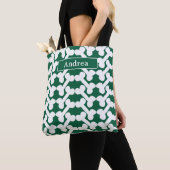 Personalized Dog Bone Pattern Green White Modern トートバッグ (クローズアップ)