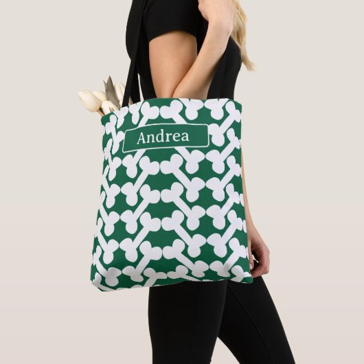 Personalized Dog Bone Pattern Green White Modern  トートバッグ (クローズアップ)