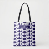 Personalized Dog Bone Pattern Navy White Modern  トートバッグ (正面)