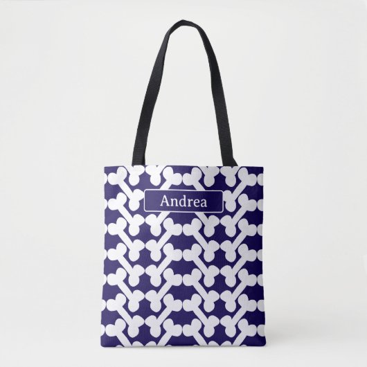 Personalized Dog Bone Pattern Navy White Modern  トートバッグ (正面)