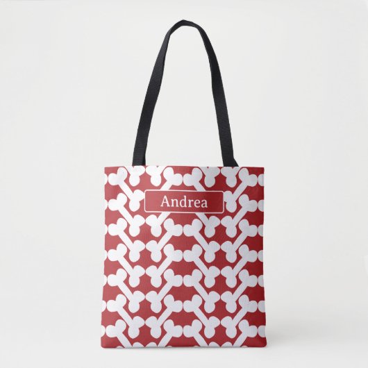 Personalized Dog Bone Pattern Red White Modern  トートバッグ (正面)